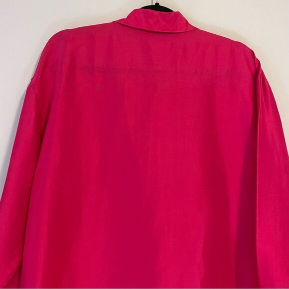 Vintage 100% Silk Blouse Pink Button Collar Long Sleeve Tunic Top Size Large - Picture 7 of 8